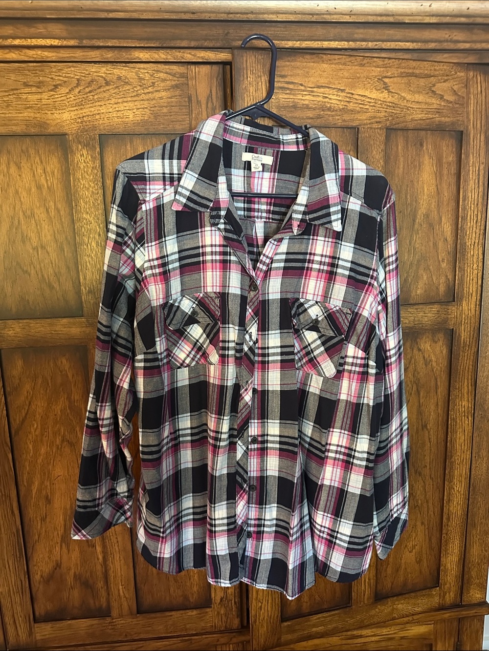 croft & barrow Pink, Black & White Plaid Girls Button-Down Shirt